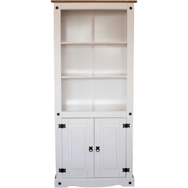 Biblioteca 2 puertas y 3 estantes blanca MDF y madera línea Mezcal