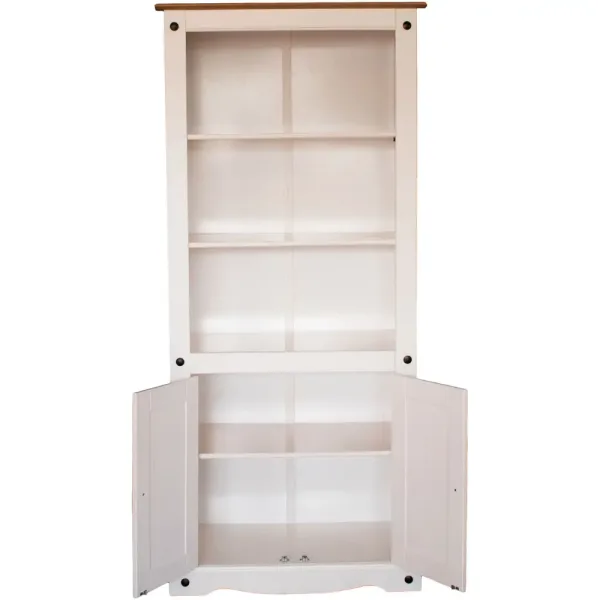 Biblioteca 2 puertas y 3 estantes blanca MDF y madera línea Mezcal