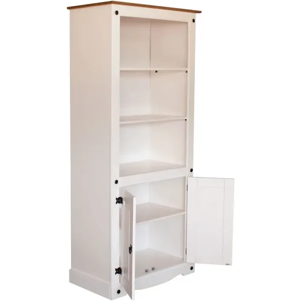 Biblioteca 2 puertas y 3 estantes blanca MDF y madera línea Mezcal