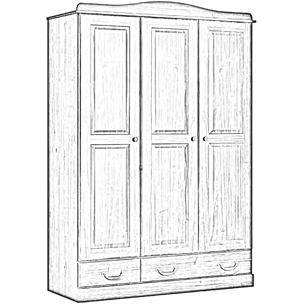 Armario de 3 puertas y 2 cajones de madera maciza