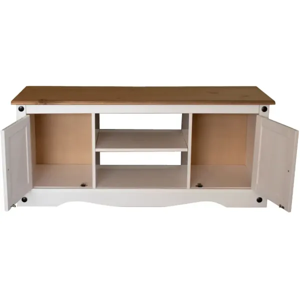 Rack 2 puertas y 2 estantes blanco MDF y madera línea Mezcal