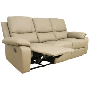 Sofá con recliner cuero 100% 3 cuerpos marrón Taupe