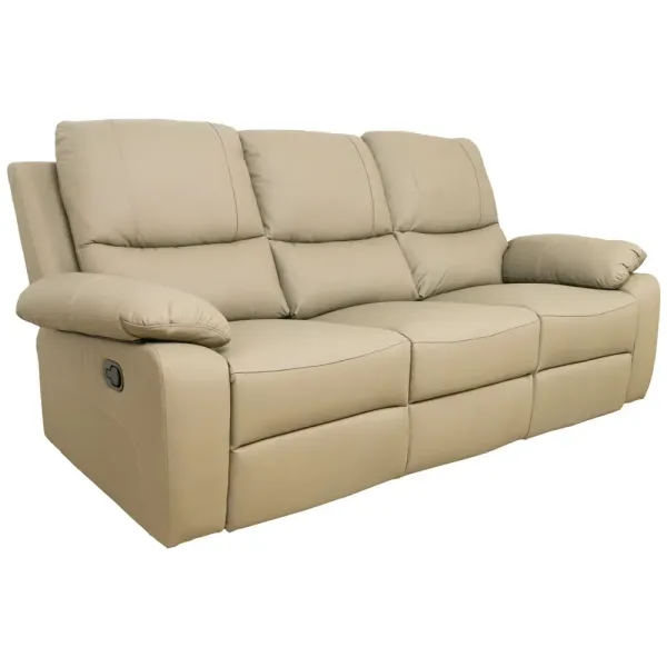 Sofá con recliner cuero 100% 3 cuerpos marrón Taupe